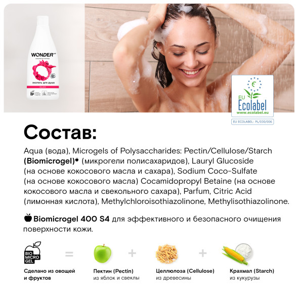 WONDER LAB экогель для душа, sky pink - 550 мл