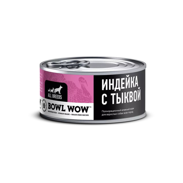 BOWL WOW влажный корм для взрослых собак, с индейкой и тыквой - 100 г