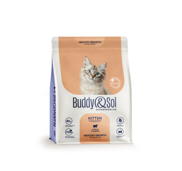 Buddy&amp;Sol Superpremium Kitten Healthy Growth сухой корм для котят, беременных и кормящих кошек, с ягненком и индейкой - 400 г