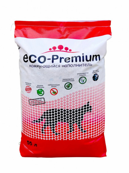 ECO-Premium Blue наполнитель древесный комкующийся с гранулами синего цвета - 55 л (20,2 кг)