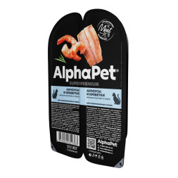 AlphaPet Superpremium влажный корм для взрослых стерилизованных кошек с анчоусами и креветками в соусе, в ламистерах - 80 г