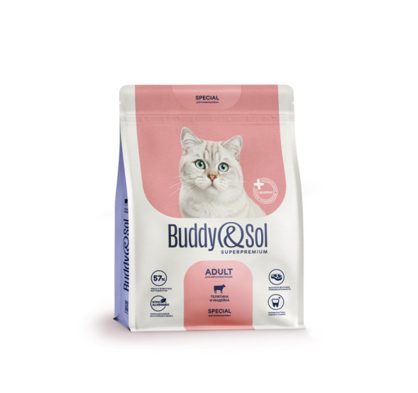 Buddy&amp;Sol Superpremium Adult Special сухой корм для взрослых привередливых кошек, с индейкой и телятиной - 400 г