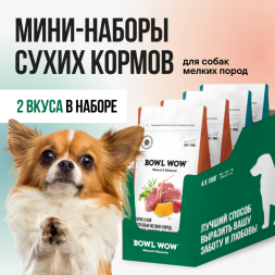 BOWL WOW мини-набор сухих кормов для взрослых собак мелких пород - 150 г х 4 шт: с розмарином - 2 шт; с тыквой - 2 шт