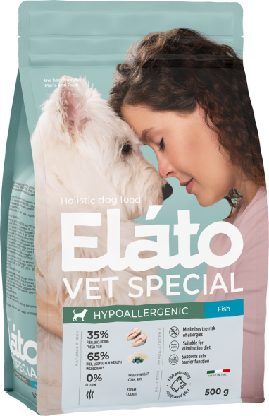 Elato Holistic Vet Special Hypoallergenic сухой диетический корм для собак при пищевой аллергии или непереносимости, с рыбой - 500 г