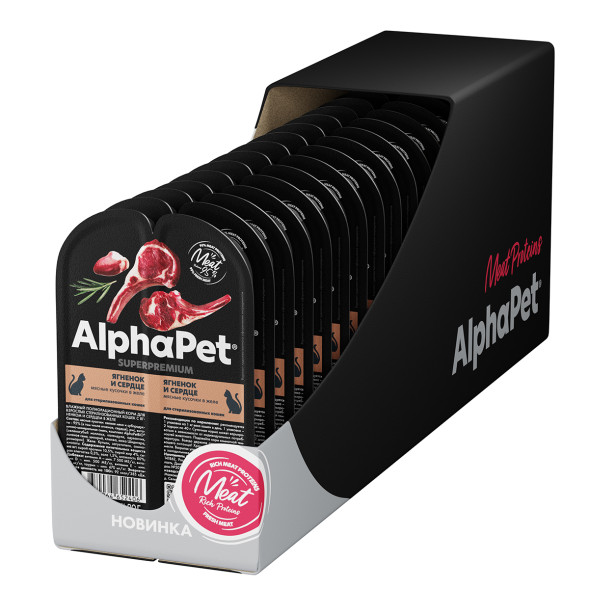 AlphaPet Superpremium влажный корм для взрослых стерилизованных кошек с ягненком и сердцем в желе, в ламистерах - 80 г