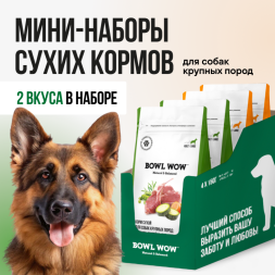 BOWL WOW мини-набор сухих кормов для взрослых собак крупных пород - 150 г х 4 шт: с цукини - 2 шт; с тыквой - 2 шт