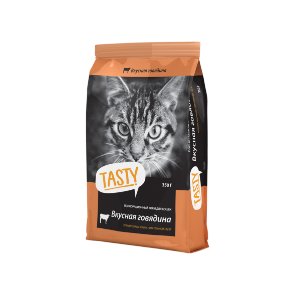 Tasty сухой корм для взрослых кошек с говядиной - 350 г