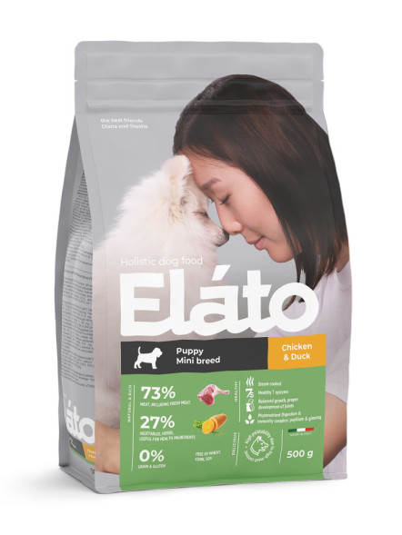 Elato Holistic сухой корм для щенков мелких пород, с курицей и уткой - 500 г