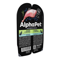 AlphaPet Superpremium влажный корм для кошек с чувствительным пищеварением кролик и черника, в ламистерах - 80 г