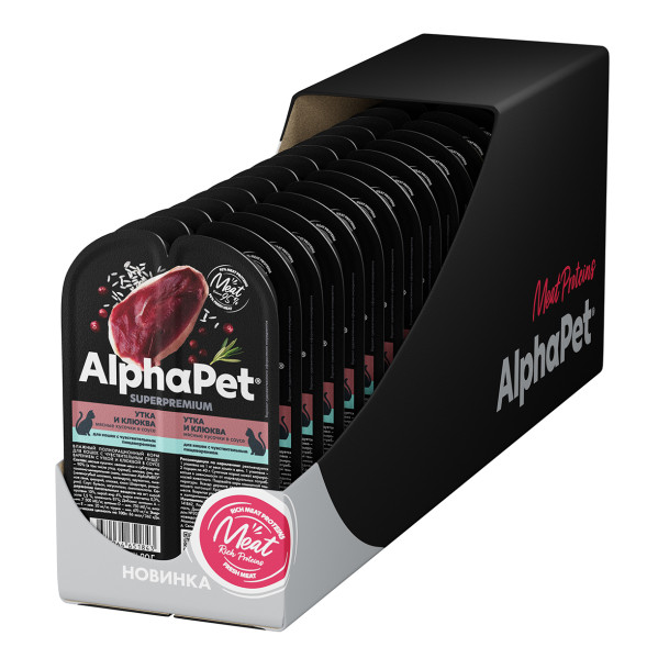 AlphaPet Superpremium влажный корм для кошек с чувствительным пищеварением утка и клюква, в ламистерах - 80 г