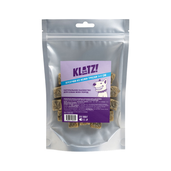 KLATZ! лакомство для взрослых собак всех пород "Кусочки кожи трески" 1х1 см - 100 г