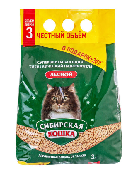 Сибирская Кошка &quot;Лесной&quot; древесный наполнитель для кошачьего туалета - 3 л