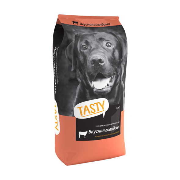Tasty сухой корм для взрослых собак всех пород с говядиной - 15 кг