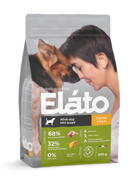 Elato Holistic сухой корм для взрослых собак мелких пород, с курицей и уткой - 500 г