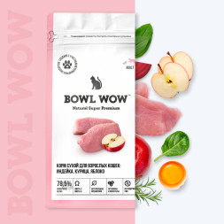 BOWL WOW сухой корм для взрослых кошек, с индейкой и яблоком - 8 кг