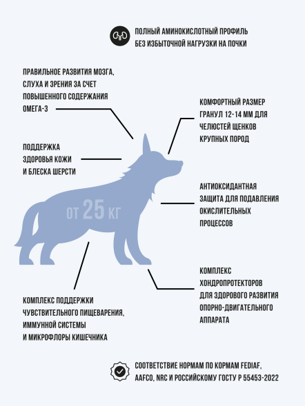 BOWL WOW сухой корм для щенков крупных пород с ягненком, индейкой, рисом и добавлением черники - 800 г
