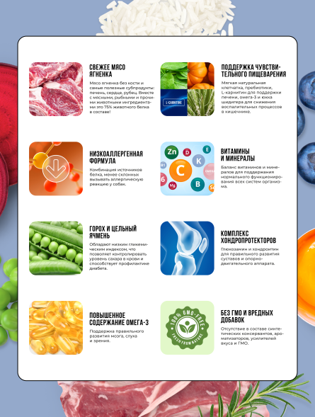 BOWL WOW сухой корм для щенков крупных пород с ягненком, индейкой, рисом и добавлением черники - 800 г