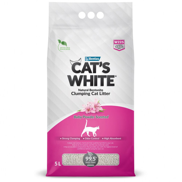 Cat&#039;s White Baby Powder наполнитель комкующийся для кошачьего туалета с ароматом детской присыпки - 5 л