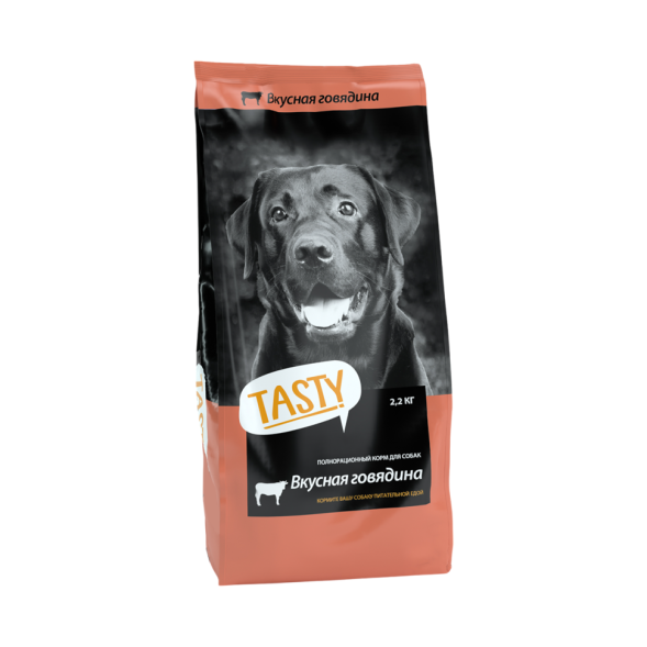 Tasty сухой корм для взрослых собак всех пород с говядиной - 2,2 кг