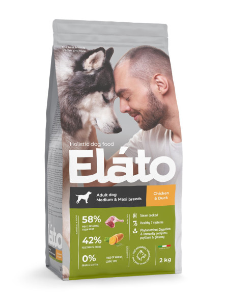 Elato Holistic сухой корм для взрослых собак средних и крупных пород, с курицей и уткой - 2 кг