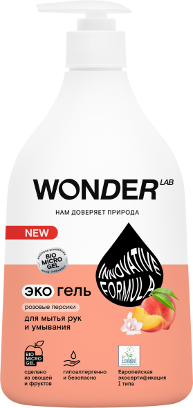 WONDER LAB экогель для мытья рук и умывания, розовые персики - 540 мл