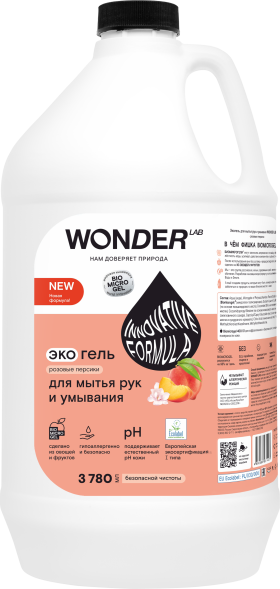 WONDER LAB экогель для мытья рук и умывания, розовые персики - 3,78 л