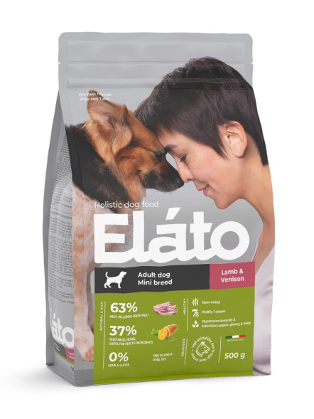 Elato Holistic сухой корм для взрослых собак мелких пород, с ягненком и олениной - 500 г