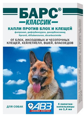 Барс Классик капли для собак против блох и клещей - 4 пипетки по 1,4 мл