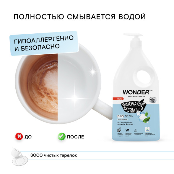 WONDER LAB экогель для мытья посуды, нейтральный - 1 л
