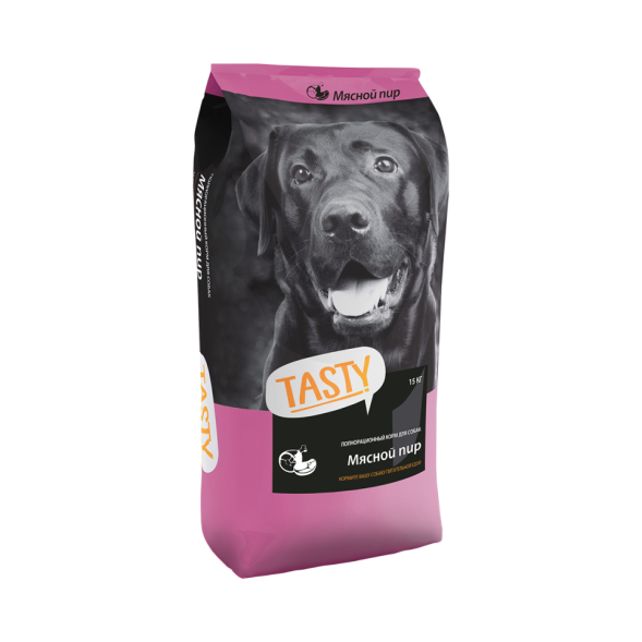 Tasty сухой корм для взрослых собак всех пород, мясной пир - 15 кг   