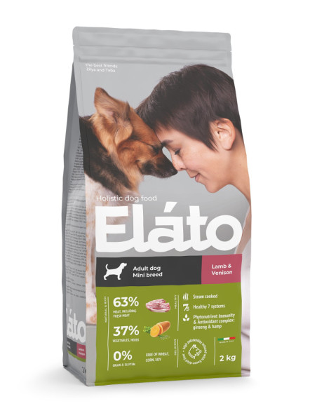 Elato Holistic сухой корм для взрослых собак мелких пород, с ягненком и олениной - 2 кг