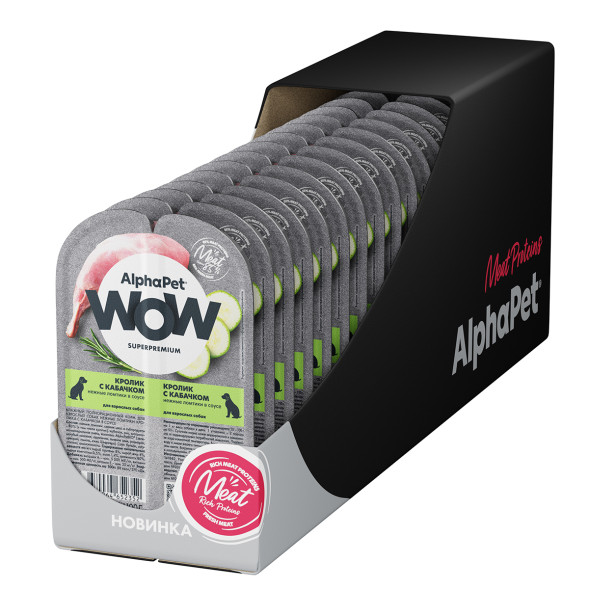 AlphaPet WOW Superpremium влажный корм для взрослых собак нежные ломтики кролика с кабачком в соусе, в ламистерах - 100 г