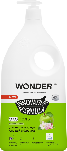 WONDER LAB экогель для мытья посуды, яблочный цвет - 1 л