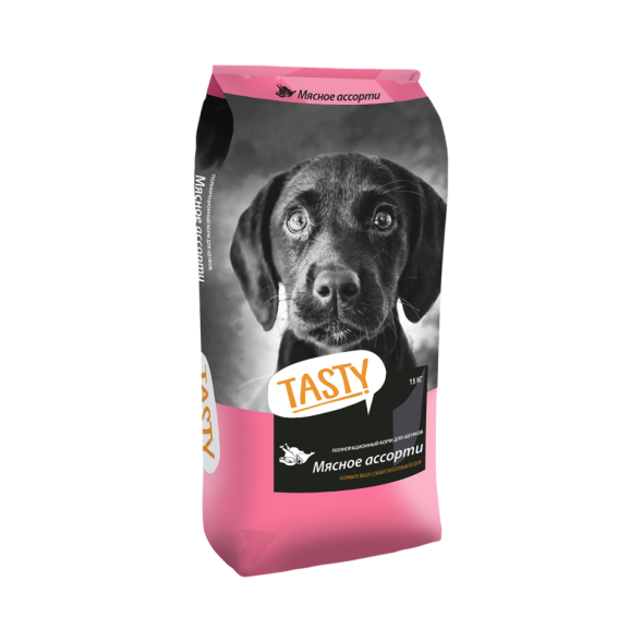 Tasty сухой корм для щенков всех пород, мясное ассорти - 15 кг