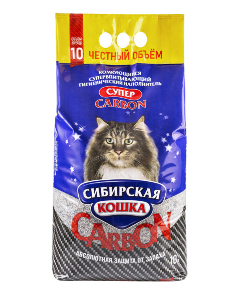 Сибирская Кошка &quot;Супер Carbon&quot; комкующийся наполнитель для кошачьего туалета - 10 л