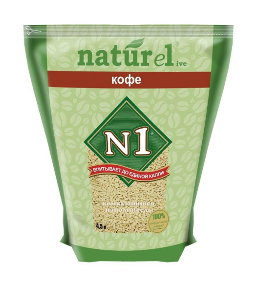 N1 NATUReL наполнитель комкующийся растительный Кофе - 4,5 л