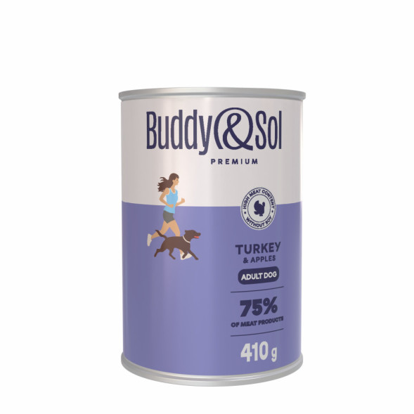 Buddy&amp;Sol Premium для собак всех пород с индейкой и яблоком, в консервах - 410 г