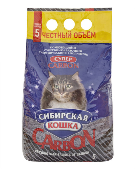 Сибирская Кошка &quot;Супер Carbon&quot; комкующийся наполнитель для кошачьего туалета - 5 л