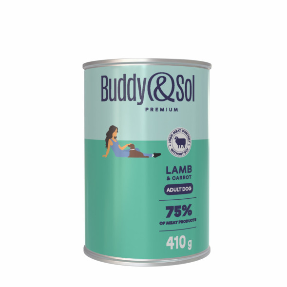 Buddy&amp;Sol Premium для собак всех пород с индейкой, ягненком и морковью, в консервах - 410 г