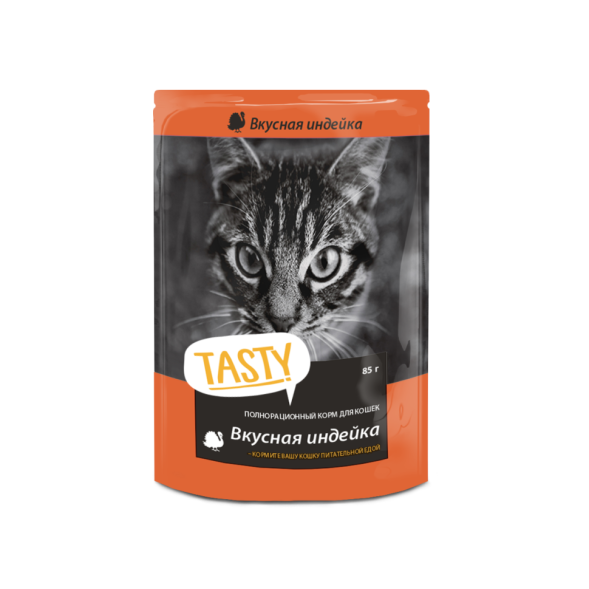 Tasty влажный корм для взрослых кошек с индейкой в желе, в паучах - 85 г