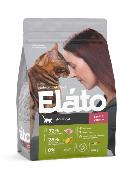 Elato Holistic сухой корм для взрослых кошек, с ягненком и олениной - 300 г