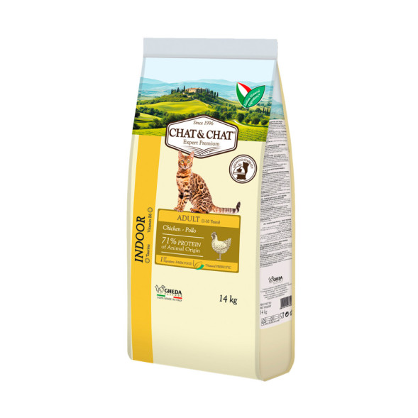 Chat&amp;Chat Adult Indoor Chicken сухой корм для взрослых кошек с цыпленком - 14 кг