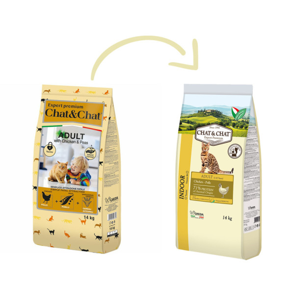 Chat&amp;Chat Adult Indoor Chicken сухой корм для взрослых кошек с цыпленком - 14 кг