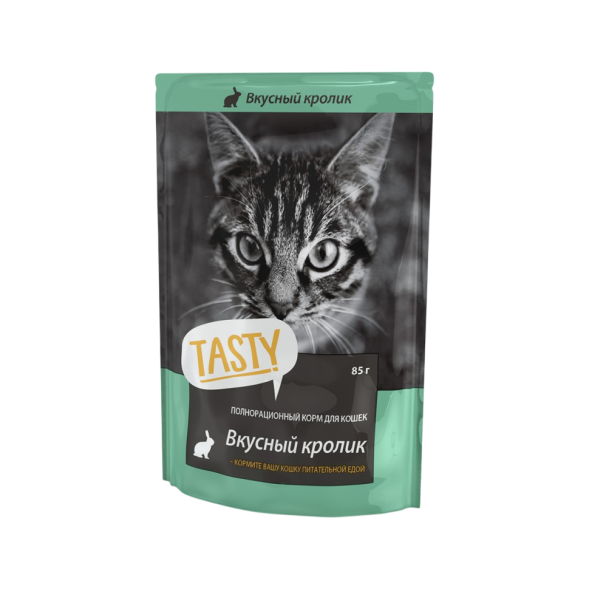 Tasty влажный корм для взрослых кошек с кроликом в желе, в паучах - 85 г