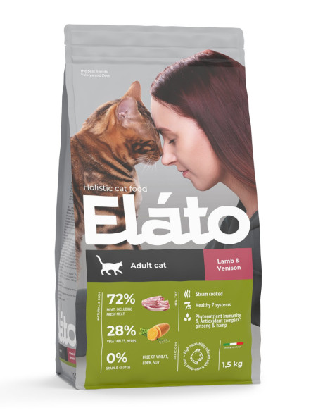 Elato Holistic сухой корм для взрослых кошек, с ягненком и олениной - 1,5 кг