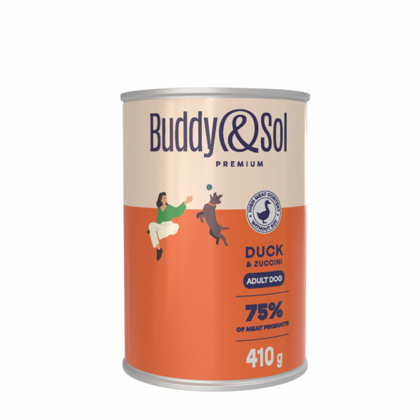 Buddy&amp;Sol Premium для собак всех пород с уткой и цуккини, в консервах - 410 г