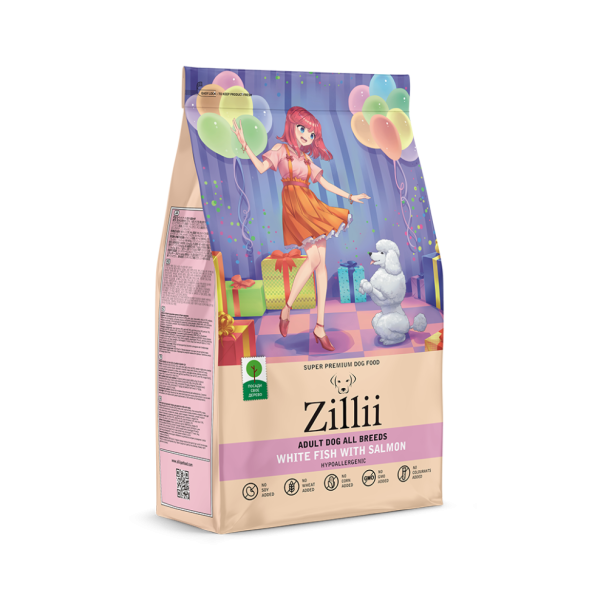 Zillii Adult Dog сухой корм для взрослых собак с белой рыбой и лососем - 800 г