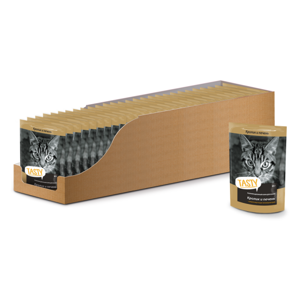 Tasty влажный корм для взрослых кошек с кроликом и печенью в желе, в паучах - 85 г