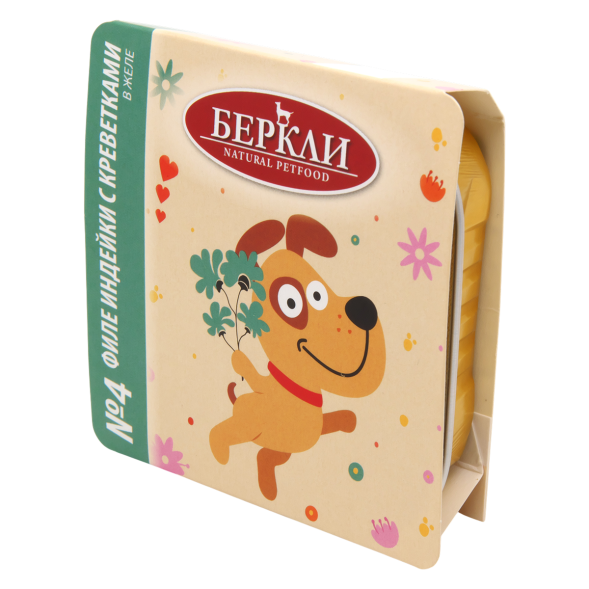 Беркли №4 влажный дополнительный корм для собак всех пород и возрастов, филе индейки с креветками в желе, в ламистерах - 100 г