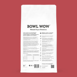 BOWL WOW сухой корм для взрослых собак средних пород с индейкой, курицей, рисом и свеклой - 2 кг